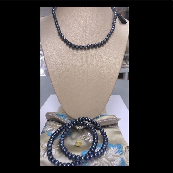 Honora Pearl Necklace & Bracelet Set 925 Sterling silver 16" - Picture 1 of 4